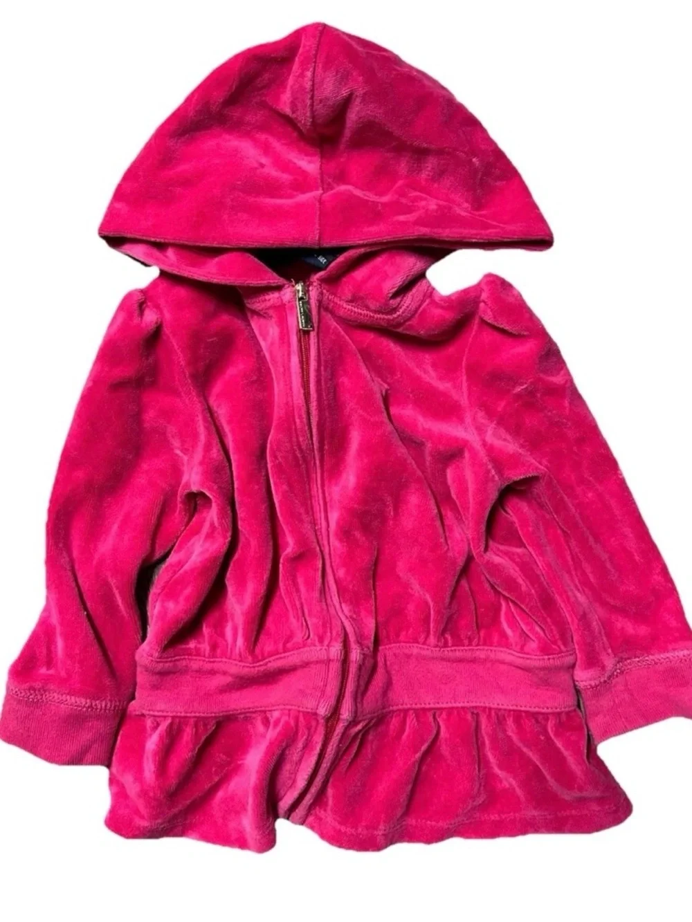 Toddler Girl Ralph Lauren Hot Pink Velvet Hooded Jacket Size 12-18 Months